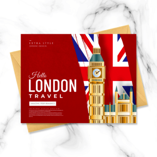 涂抹底框海报模板_卡通涂抹效果英国旅游明信片