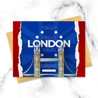 英国伦敦海报模板_撕纸创意英国伦敦旅游明信片