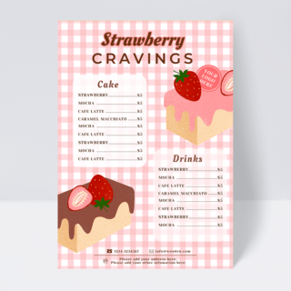 草莓粉色蛋糕海报模板_粉色格子甜品店菜单设计