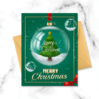 绿色背景卡通风格圣诞节祝福贺卡