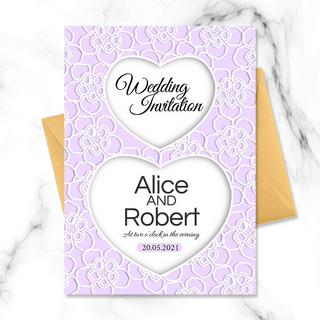 紫色婚礼花朵海报模板_紫色唯美树叶激光切割风格结婚邀请函