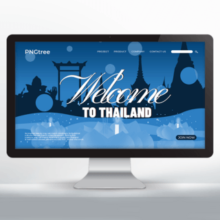 主页蓝色海报模板_蓝色风格欢迎来到泰国旅游宣传主页