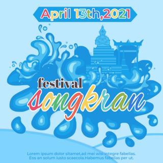 泼水背景海报模板_蓝色背景 sns the songkran festival