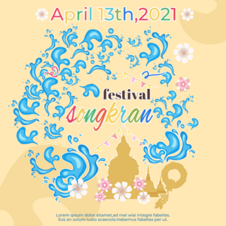 泼水背景海报模板_黄色背景 sns the songkran festival