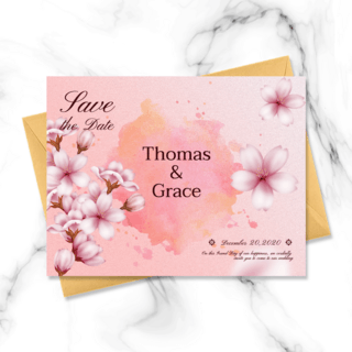婚礼邀请函设计海报模板_粉红花朵单面婚礼邀请函设计