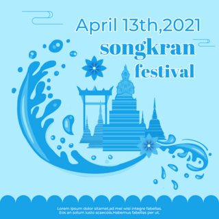 蓝色泼水海报模板_蓝色背景 sns the songkran festival