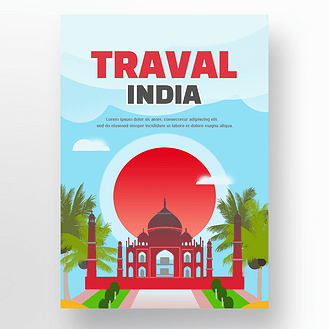 印度旅游宣传海报红色夕阳泰姬陵