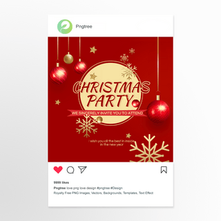 圣诞节雪花红色海报模板_红色质感圣诞节雪花挂件节日气氛 instagram post