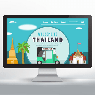 主页海报模板_欢迎来到泰国旅游宣传主页绿色泰国车