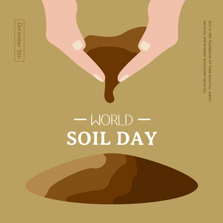土壤肥沃海报模板_创意插画双手捧着泥土世界土壤日节日社交模板
