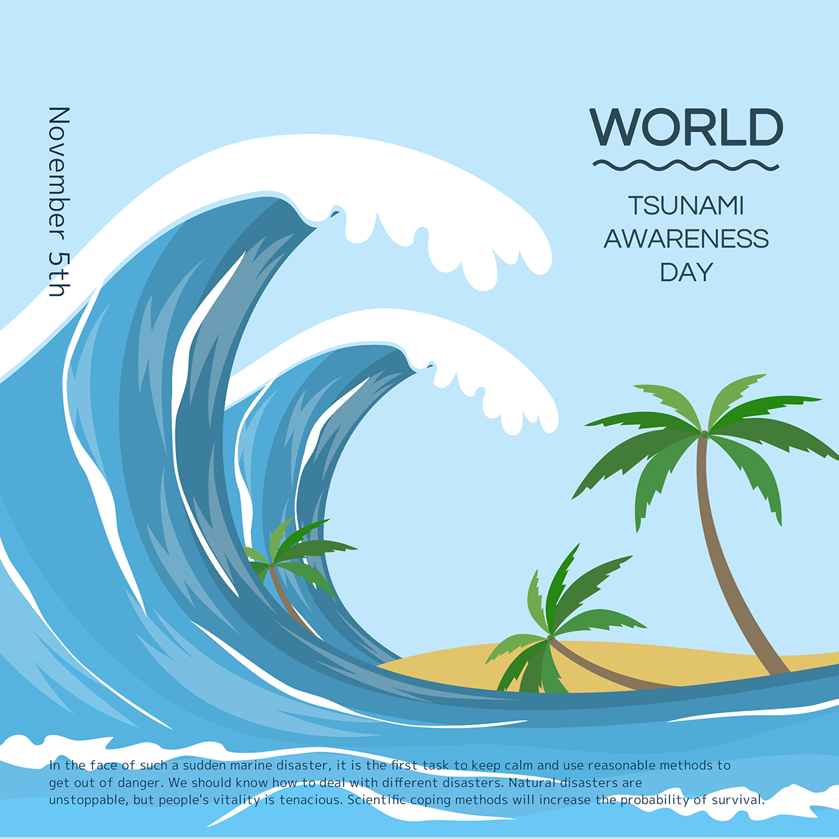 手绘海啸海浪场景世界海啸意识日节日社交媒体图片