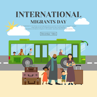 节日出行海报模板_创意插画一家人乘坐汽车出行国际移徙者日节日社交模板