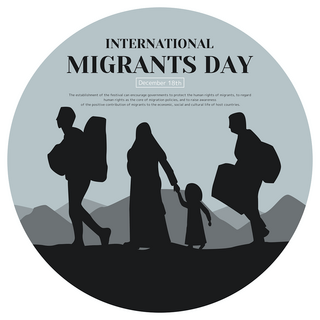 插画孩子海报模板_创意插画一家人出行剪影国际移徙者日节日社交模板