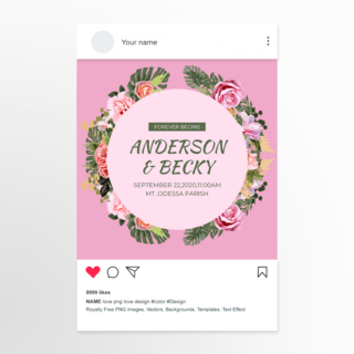 instagram海报模板_紫红色花朵婚礼instagram帖子