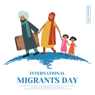 节日出行海报模板_创意插画一家人出行国际移徙者日节日社交模板