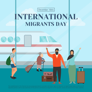 创意插画机场航班场景国际移徙者日节日社交模板
