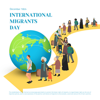 线面结合海报模板_创意插画人物和地球结合国际移徙者日节日社交模板
