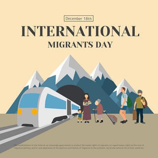 人物家人海报模板_卡通插画人物上下列车场景国际移徙者日节日社交模板