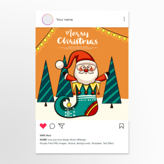 礼物圣诞袜海报模板_橙色可爱风格圣诞快乐 social media post