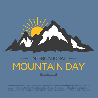 黄色山峰海报模板_卡通简约日落山峰的场景国际山区日节日社交模板