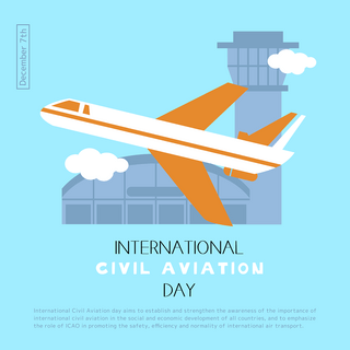 飞机机场海报模板_创意手绘机场飞机起飞场景国际民用航空日节日社交模板