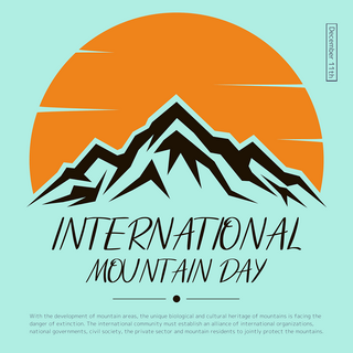 简约手绘山峰和太阳国际山区日节日社交模板