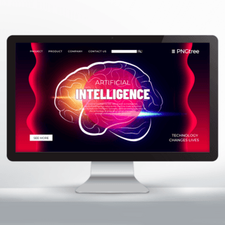科技科幻元素海报模板_红色科幻风格人脑元素科技智能宣传网页