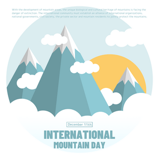 日出太阳海报模板_清新绿色日出的山峰国际山区日节日社交模板