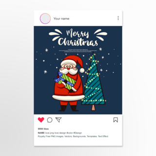 礼物圣诞袜海报模板_蓝色卡通风格圣诞快乐 social media post