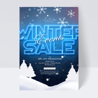 现代简约传单海报模板_霓虹光效冬季促销简约传单