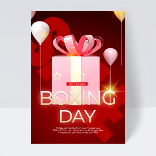 红色背景礼物元素boxing day 促销传单