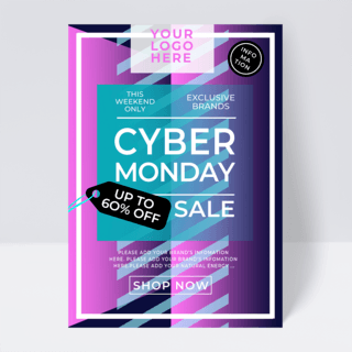 电子商务推广海报模板_粉色蓝色条纹cyber monday 促销传单