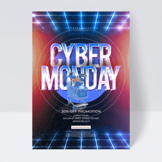 科幻质感海报模板_现代时尚科技风格cyber monday促销传单