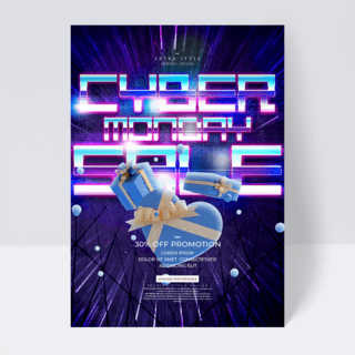科幻质感海报模板_创意现代时尚cyber monday促销传单