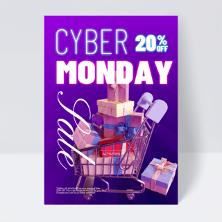 紫色渐变背景cyber monday 促销传单