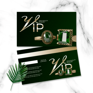 珠宝背景海报模板_绿色质感背景时尚高级珠宝店铺vip卡设计