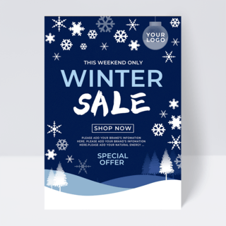 冬季风景元素海报模板_雪花元素冬季促销传单设计