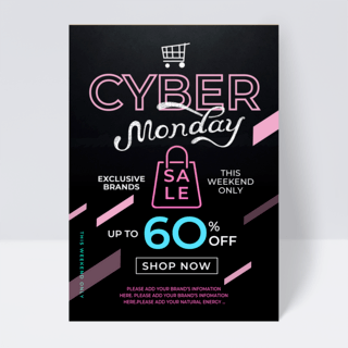 粉色黑色cyber monday 促销传单