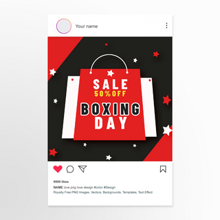 电子商务推广海报模板_boxing day 促销 social media post红色购物袋