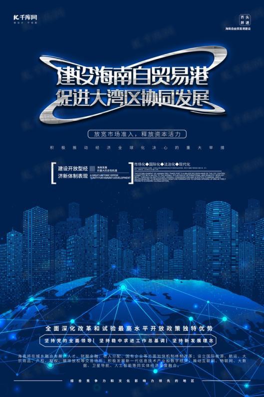 自由贸易港口数字城市蓝白银色商务风科技风宣传海报