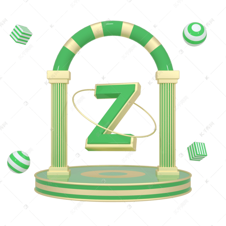C4D绿金色大气质感舞台创意英文字母Z海报下