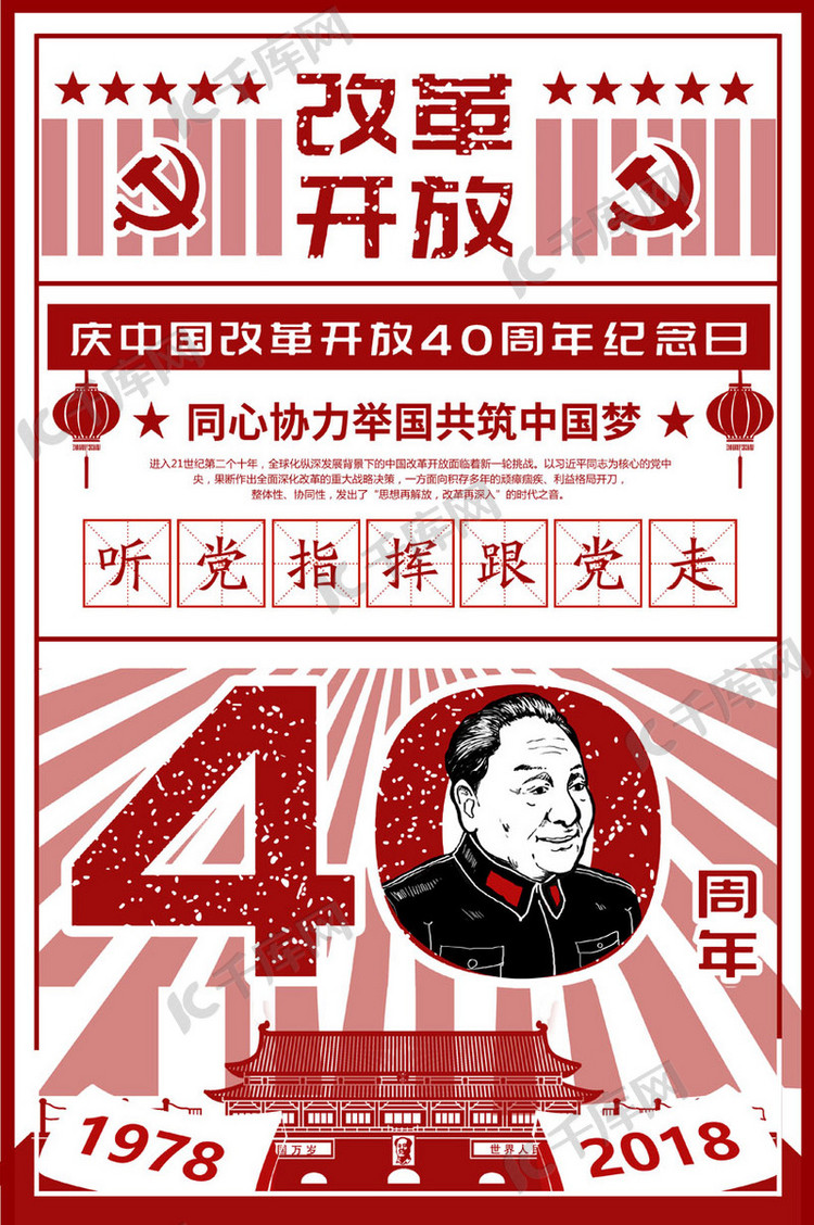 复古风格改革开放40周年海报