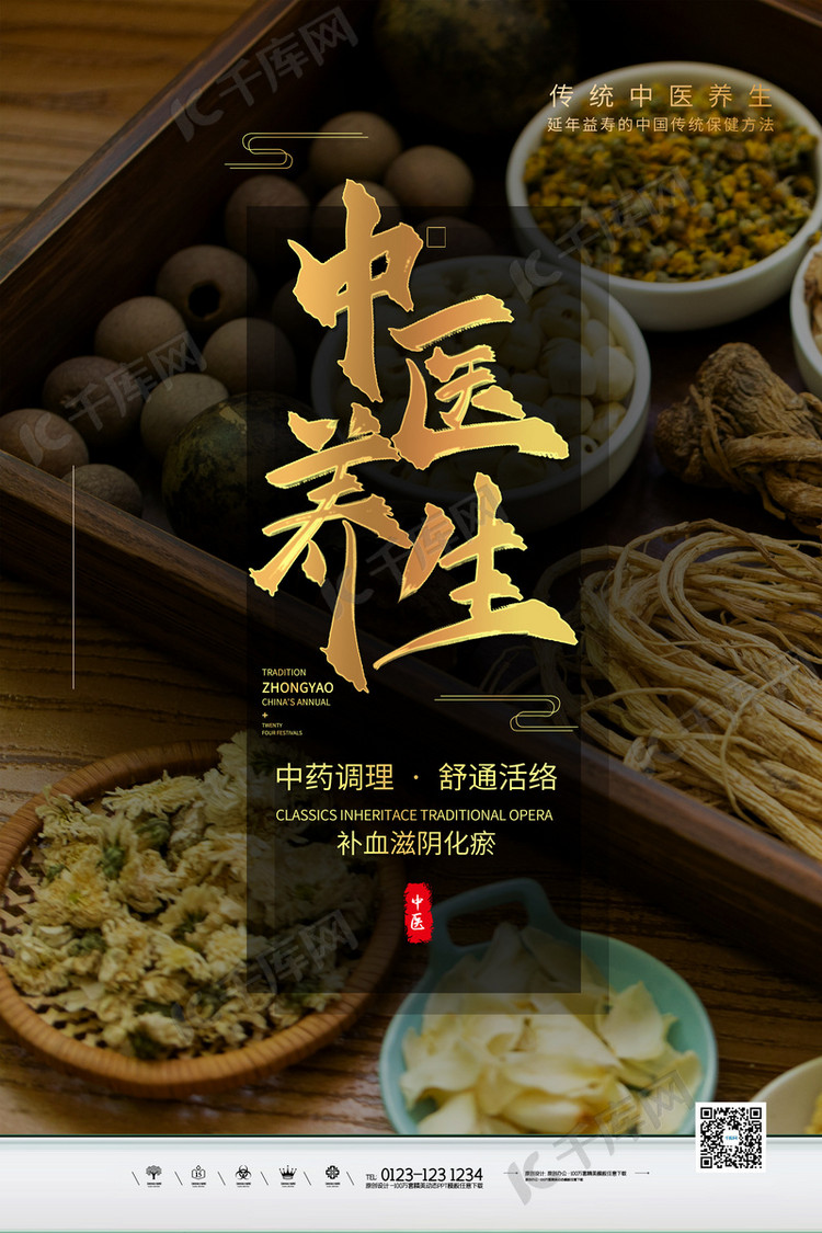 中医养身中药药材实拍简约大气海报海报模板下载-千库网