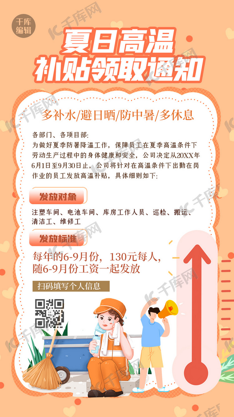 高温补贴几何人物黄色简约海报