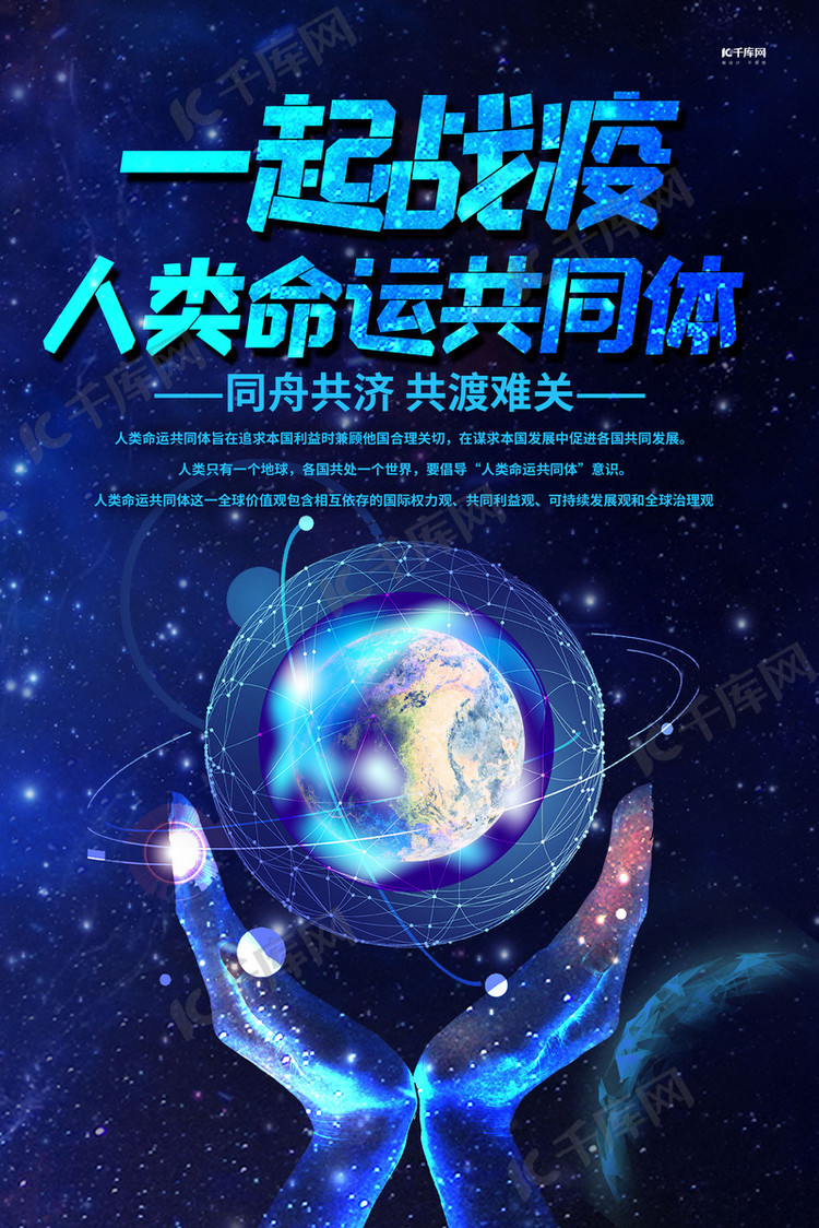 人类命运共同体地球蓝色创意海报