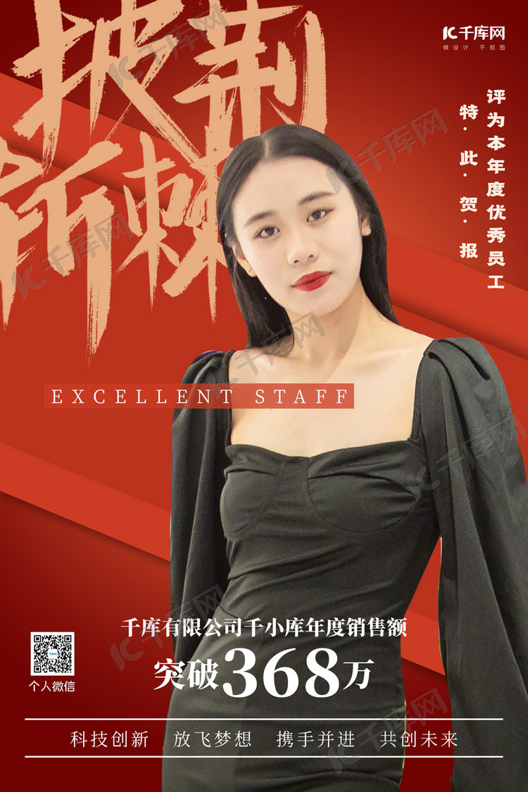 优秀员工人物红色大气海报海报模板下载-千库网