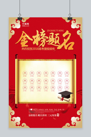 庆祝胜利海报模板_千库网原创金榜题名红色海报