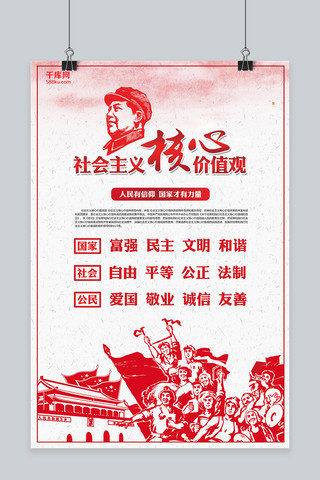 千库网原创社会主义核心价值观红色海报