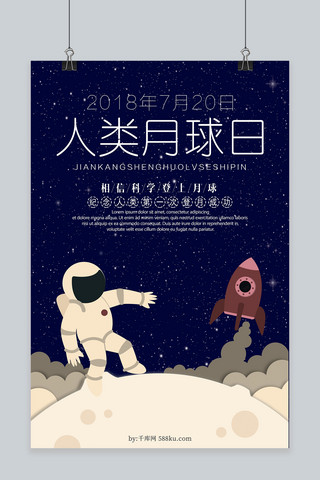千库原创卡通人类月球日海报