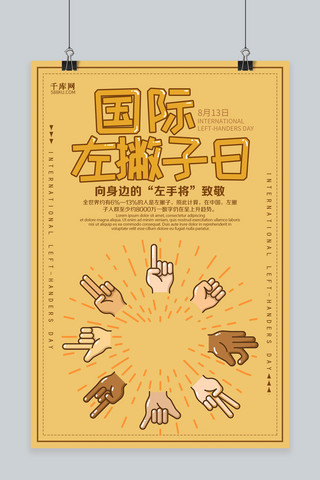 千库原创国际左撇子日海报